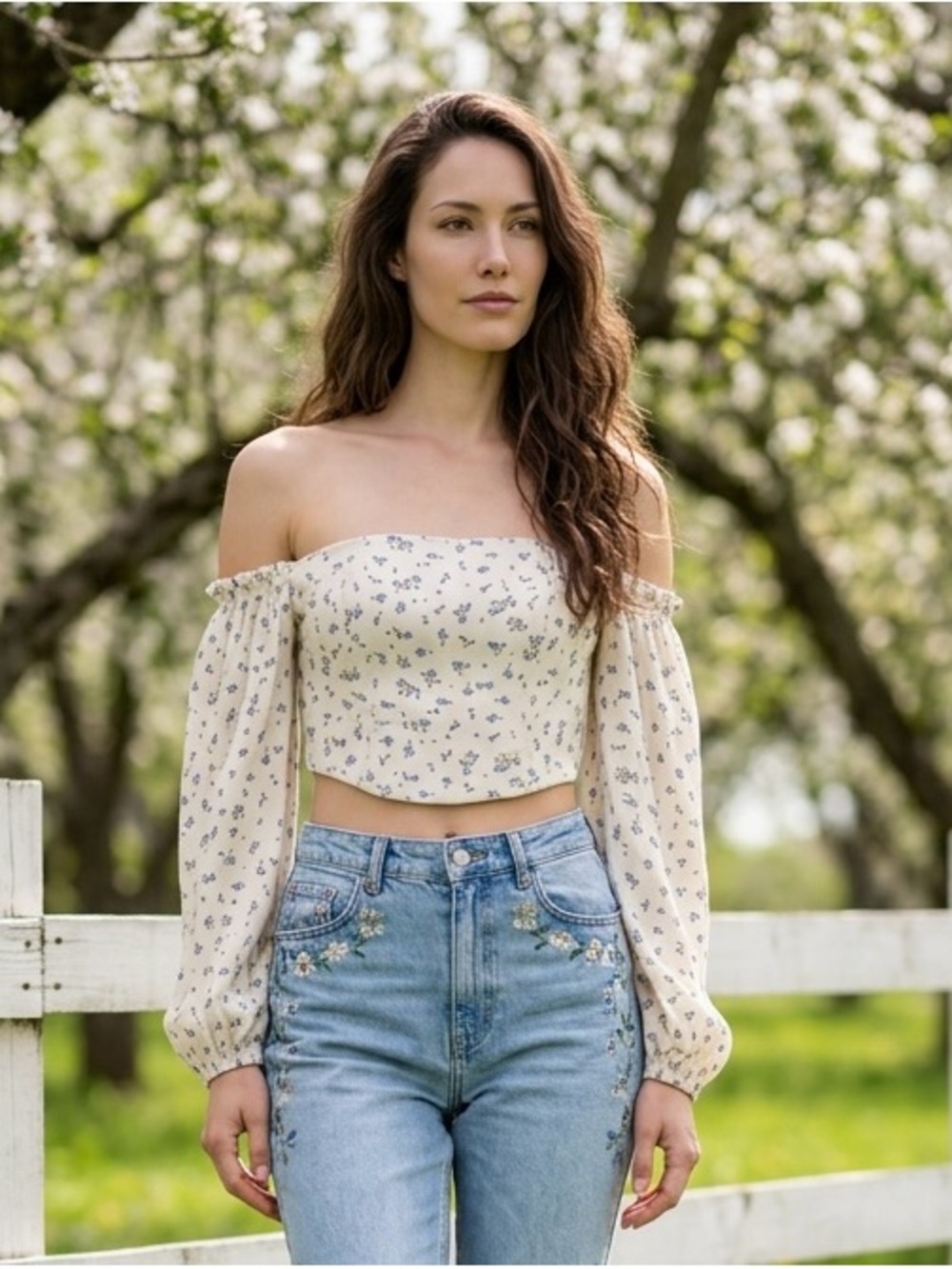 Wild Fable Milkmaid Crop Top Off Shoulder Floral Coquette Cottagecore Prairie